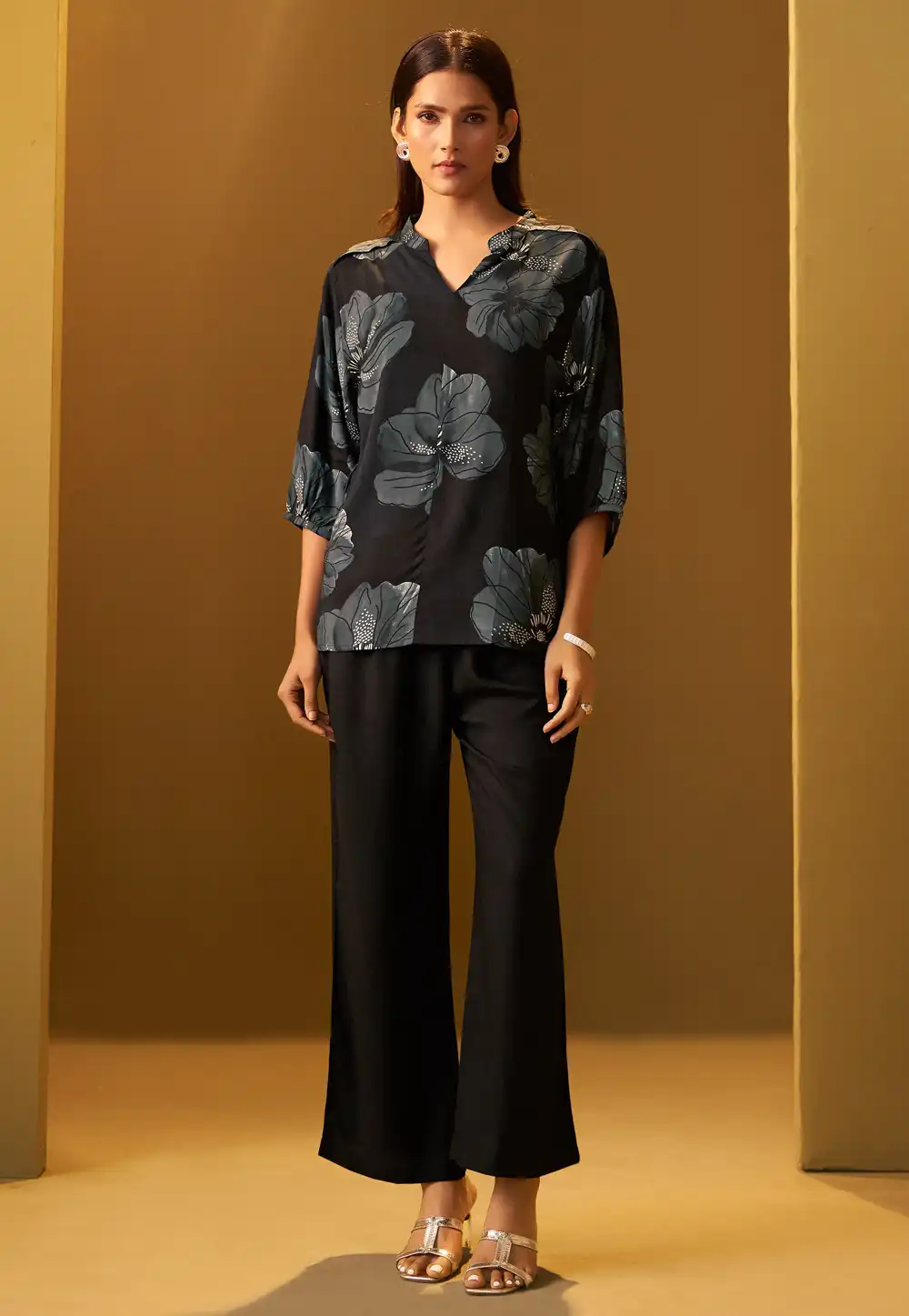 Black Viscose Rayon Printed Co-Ords Set 322682