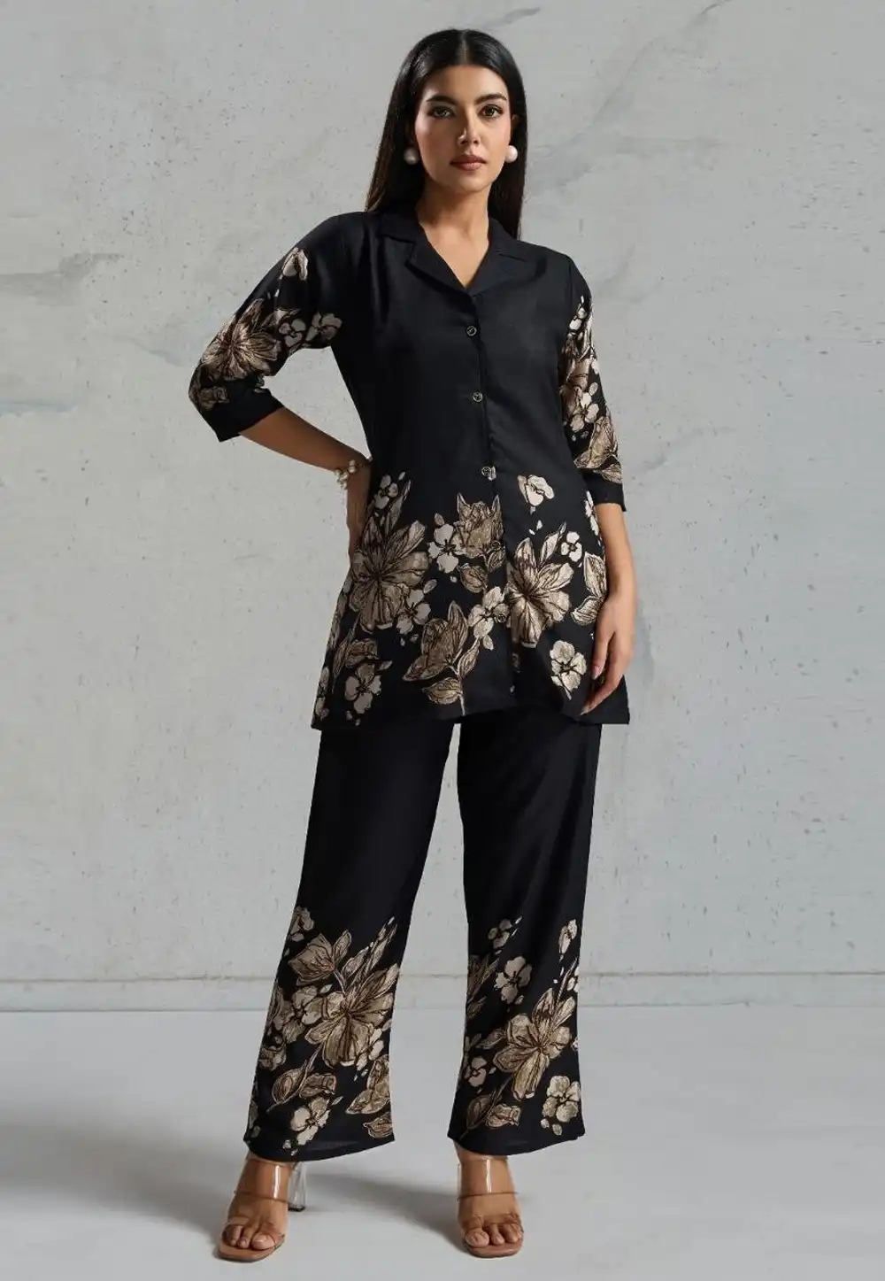 Black Viscose Rayon Printed Co-Ords Set 328020