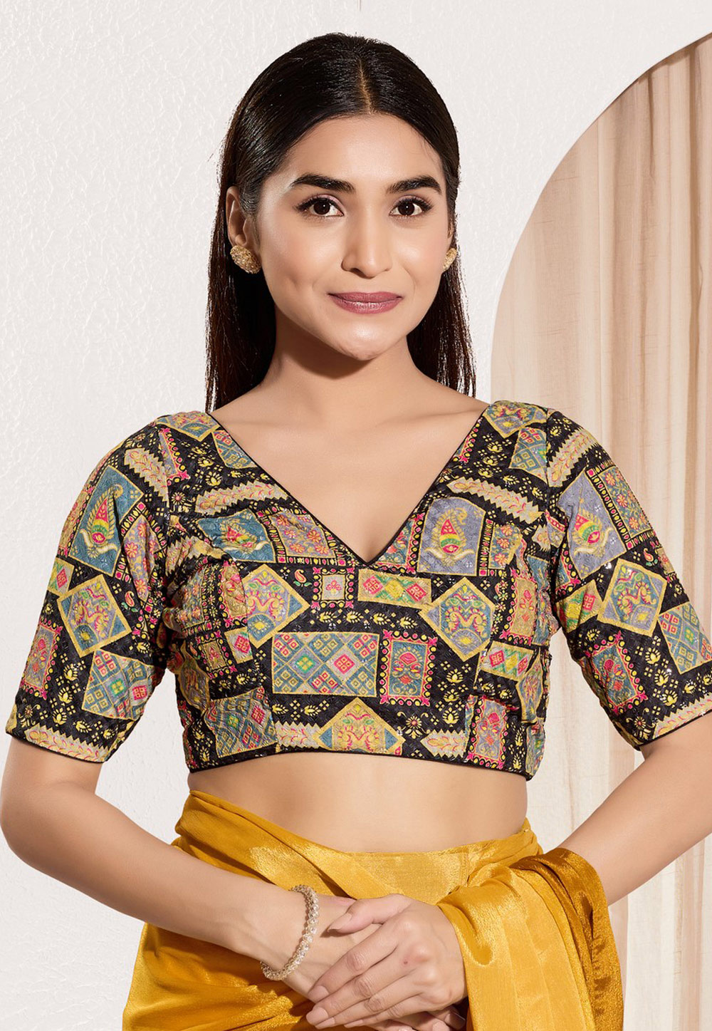 Black Viscose Rayon Readymade Blouse 311362