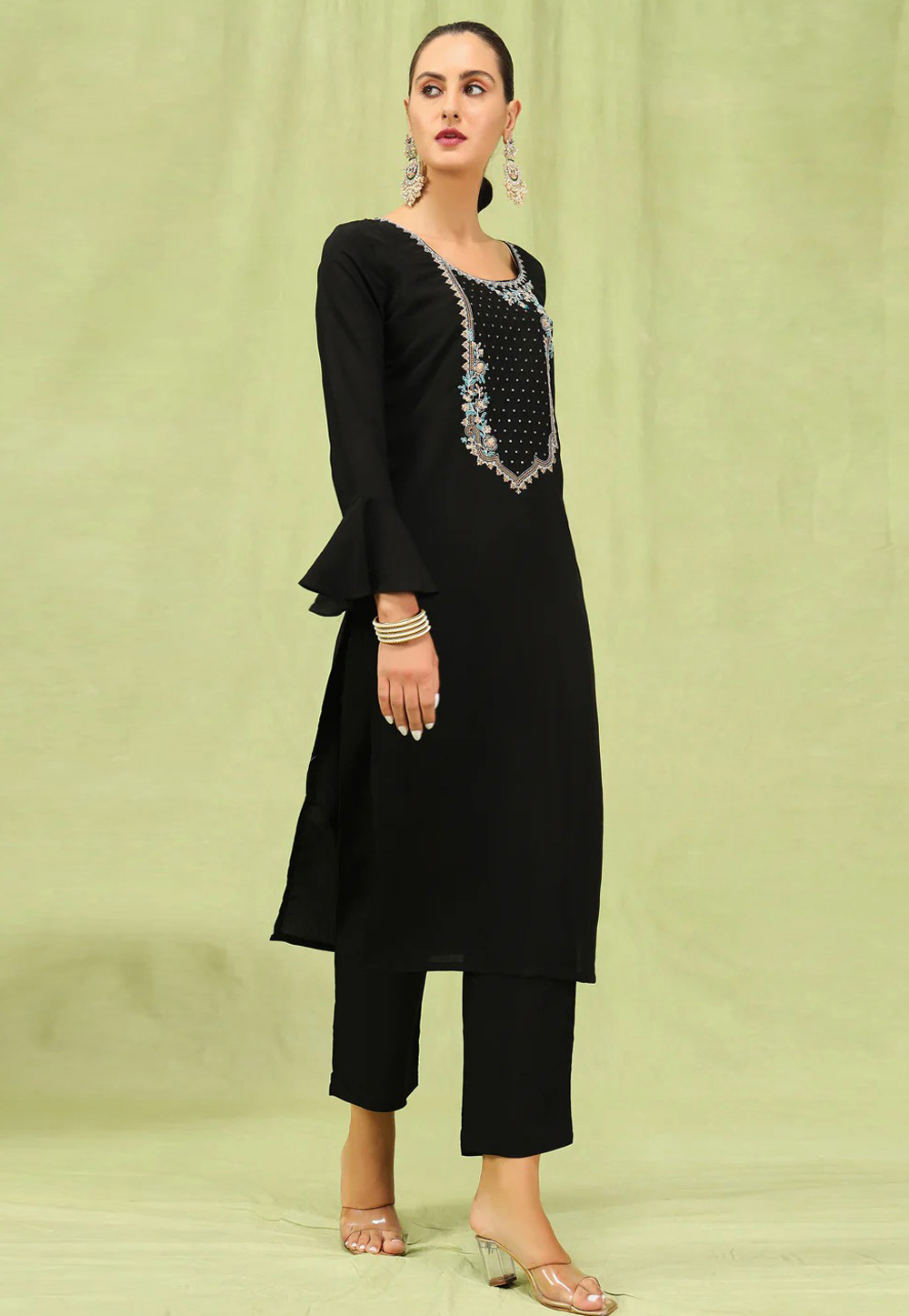 Black Viscose Rayon Readymade Pakistani Suit 308119
