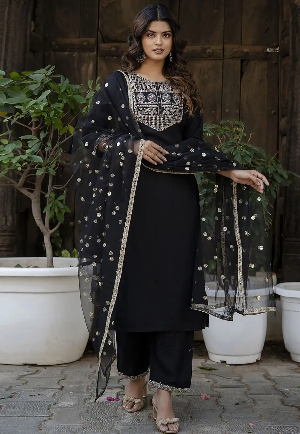 Black Viscose Rayon Readymade Pant Style Suit 283051