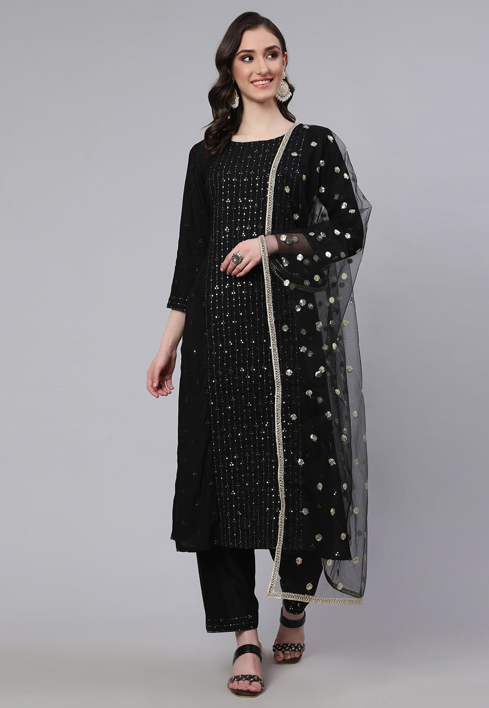 Black Viscose Rayon Readymade Pant Style Suit 282180