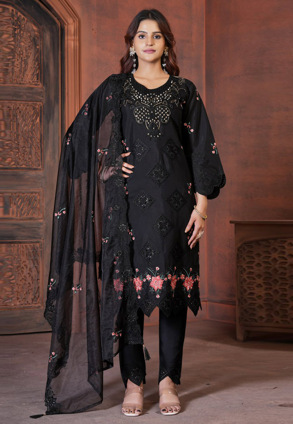 Black Viscose Readymade Pant Style Suit 320556