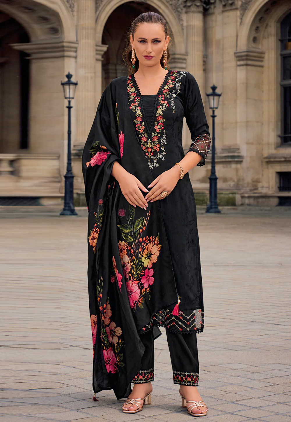 Black Viscose Readymade Pant Style Suit 307097