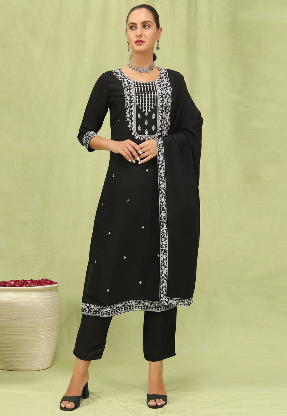 Black Viscose Readymade Pant Style Suit 329952