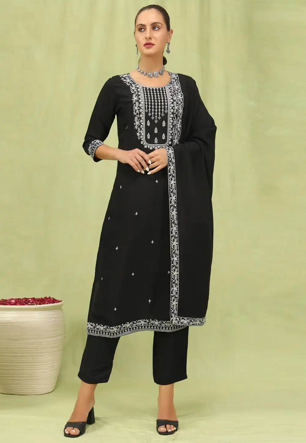 Black Viscose Readymade Pant Style Suit 329952