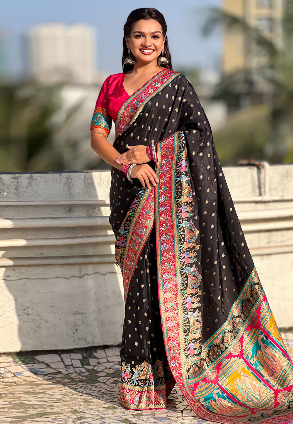 Black Viscose Saree With Blouse 326517