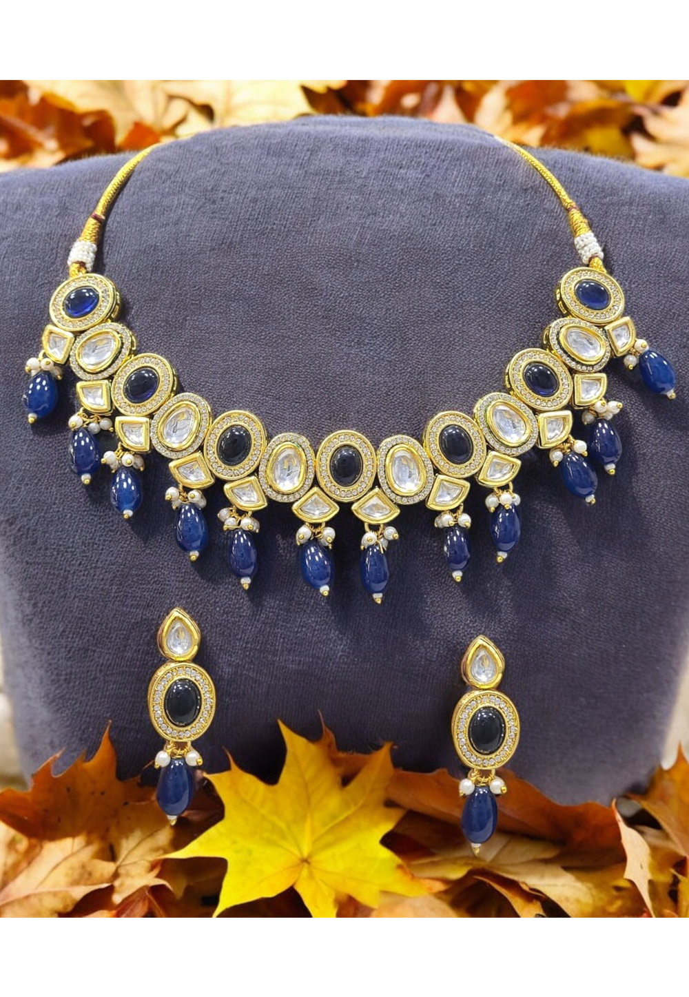 Blue Alloy Necklace With Earrings 313047