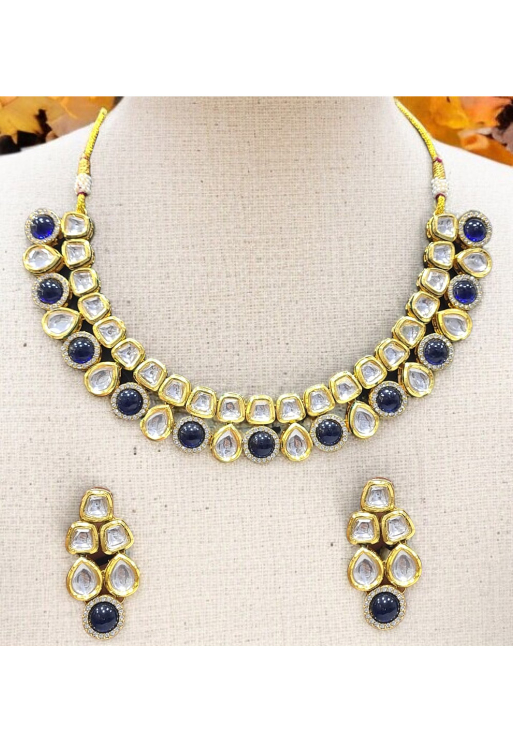 Blue Alloy Necklace With Earrings 313760