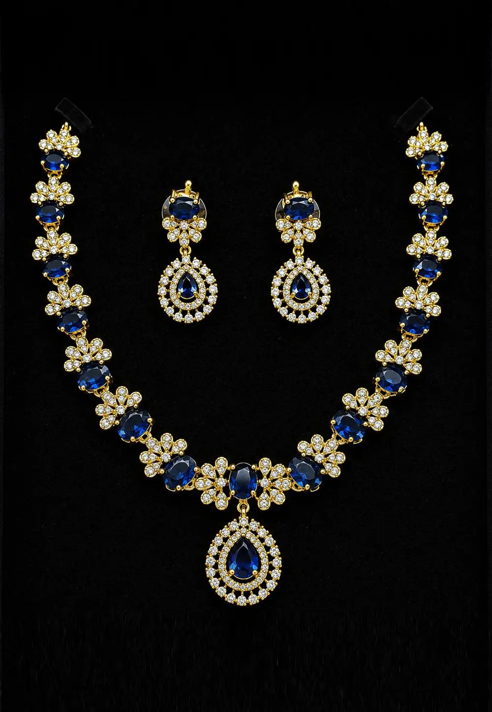 Blue Alloy Necklace With Earrings 333999