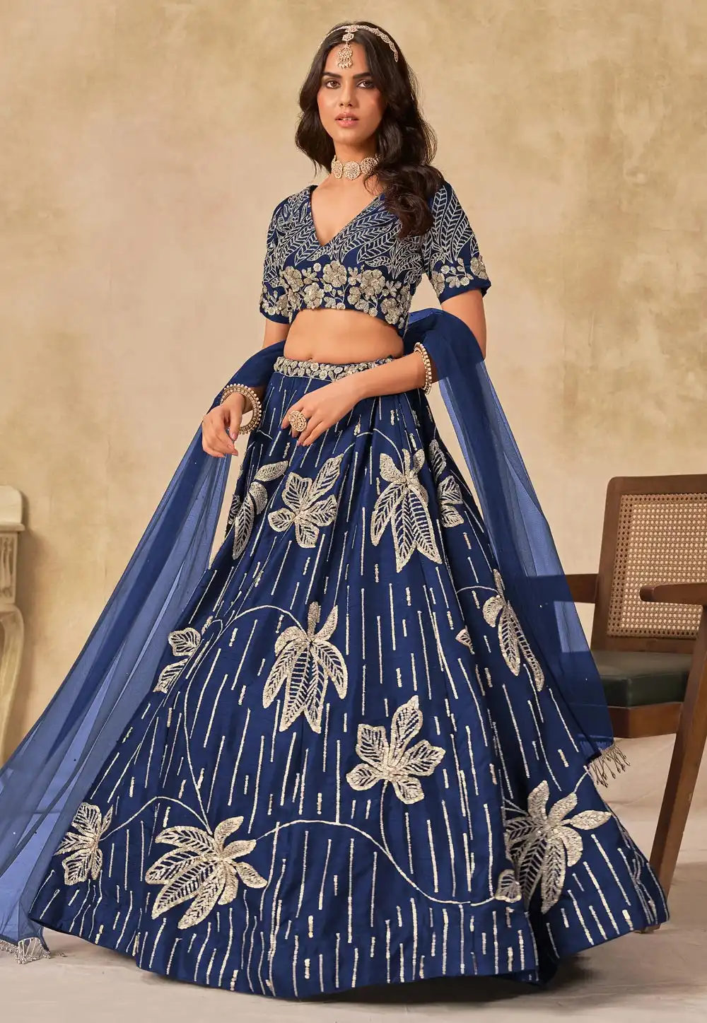 Blue Art Silk Circular Lehenga Choli 317528