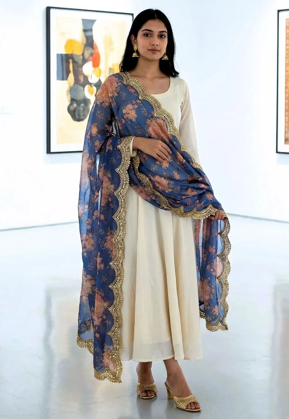Blue Art Silk Dupatta 333083