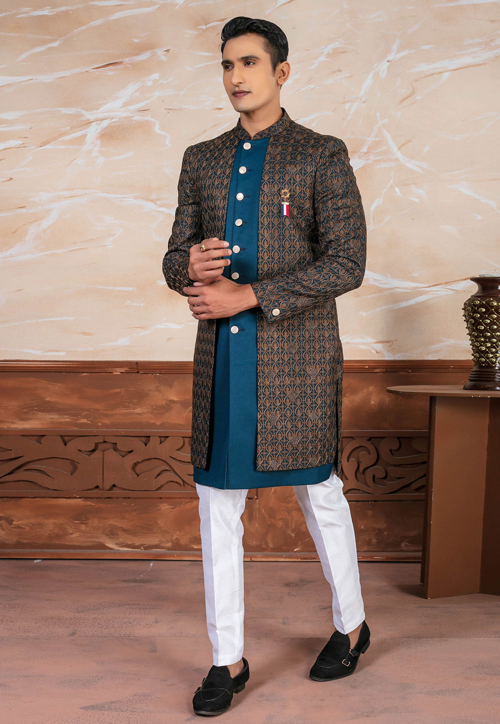 Blue Art Silk Indo Western Suit 287148