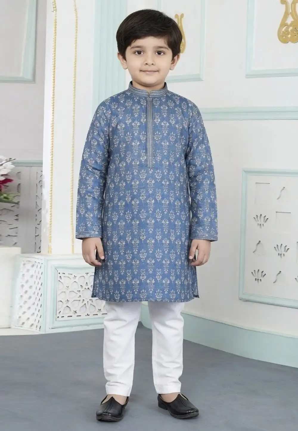 Blue Art Silk Kids Kurta Pajama 330793