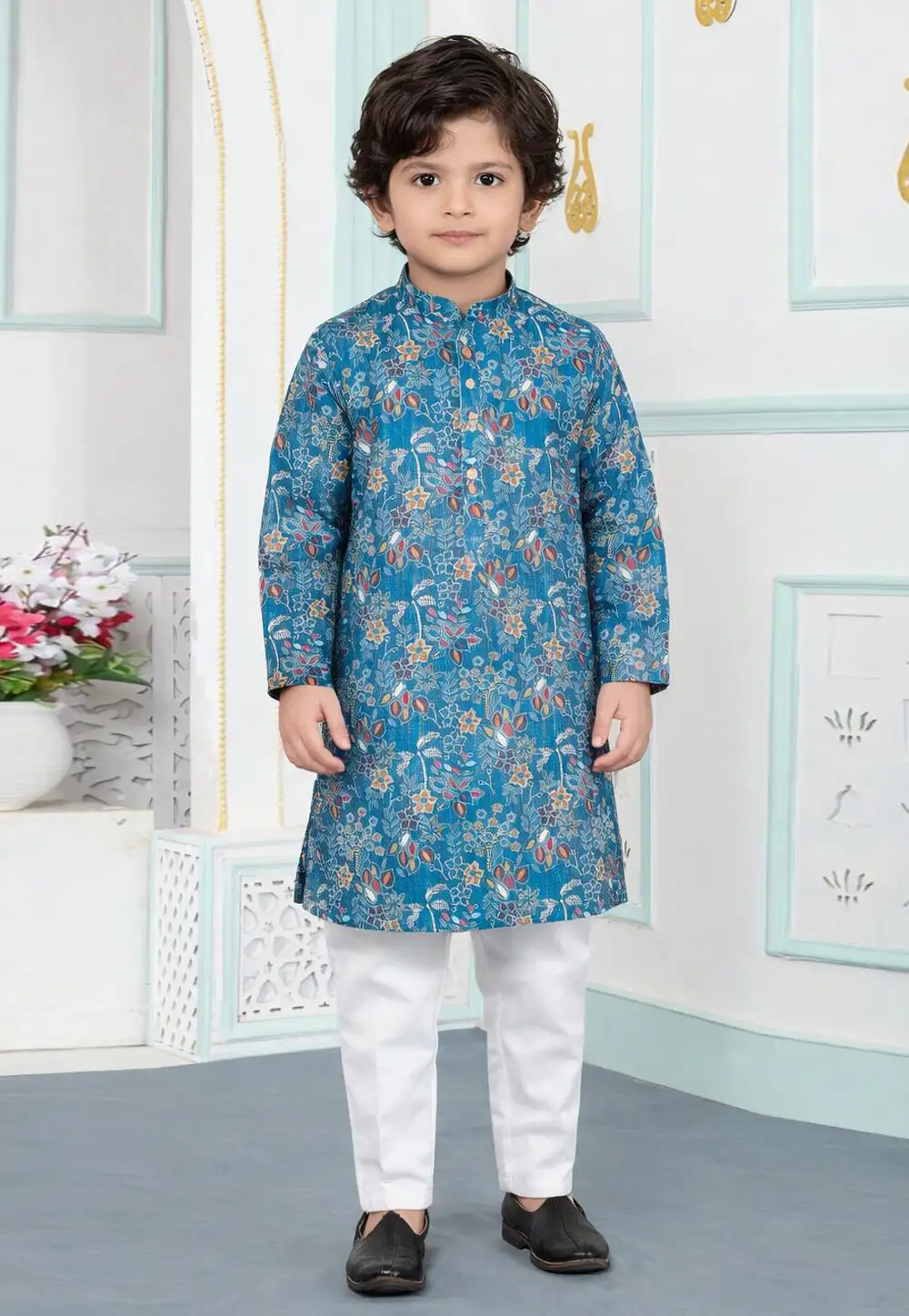 Blue Art Silk Kids Kurta Pajama 330802