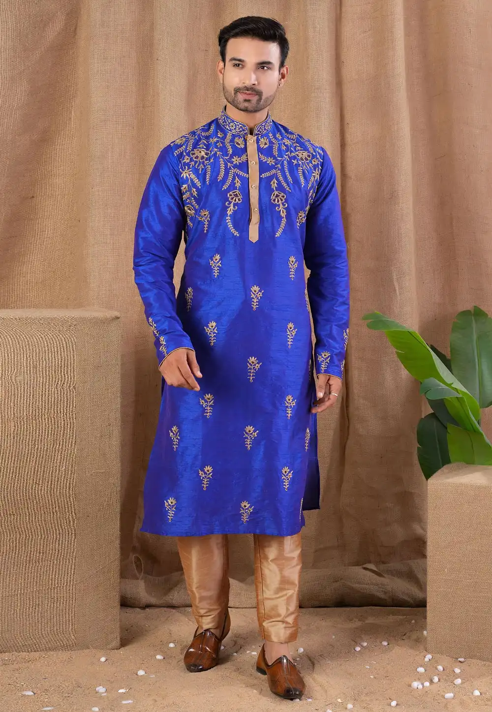 Blue Art Silk Kurta Pajama 316419