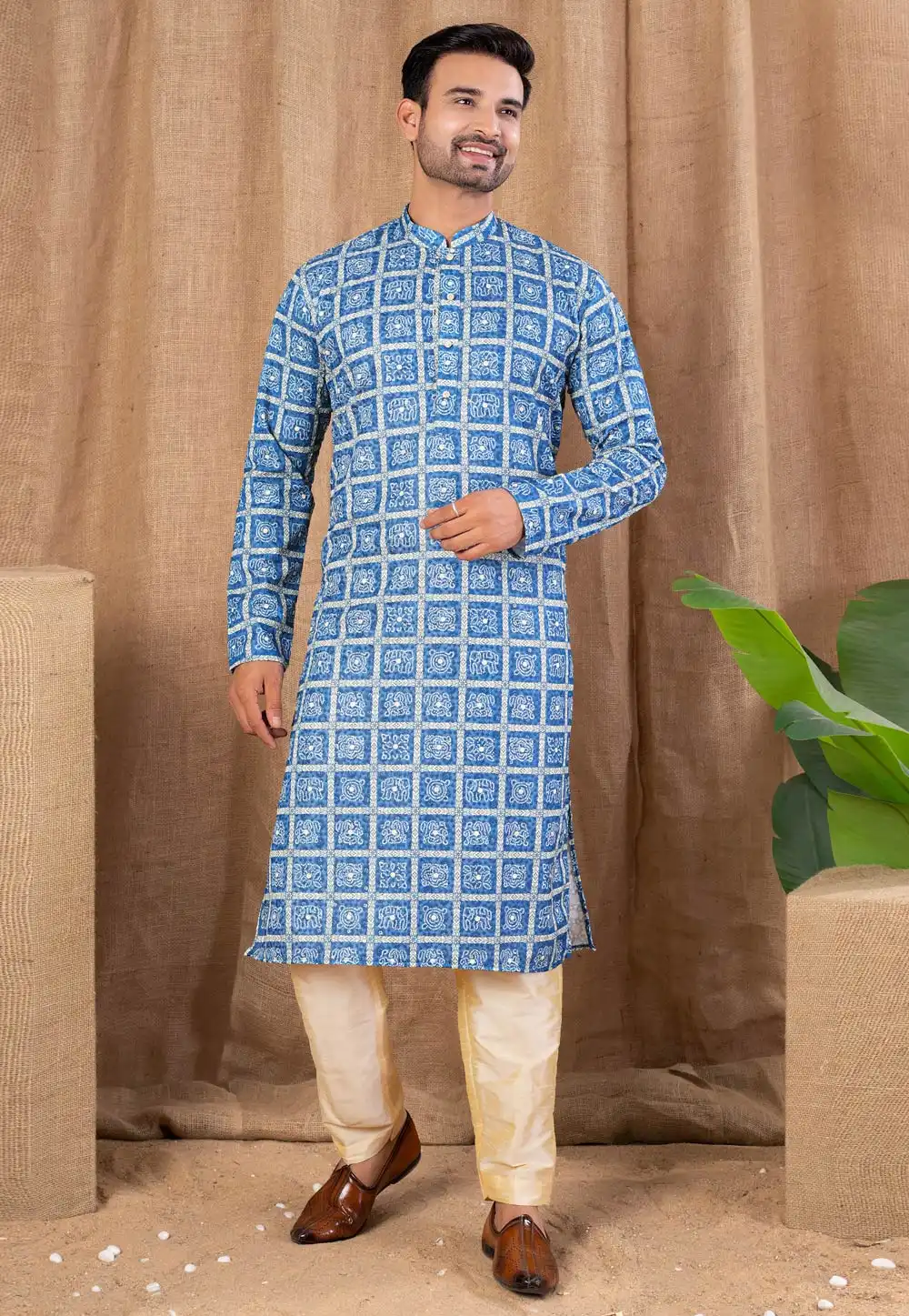 Blue Art Silk Kurta Pajama 316449