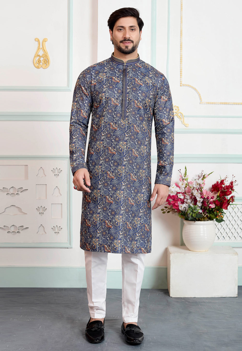 Blue Art Silk Kurta Pajama 323411