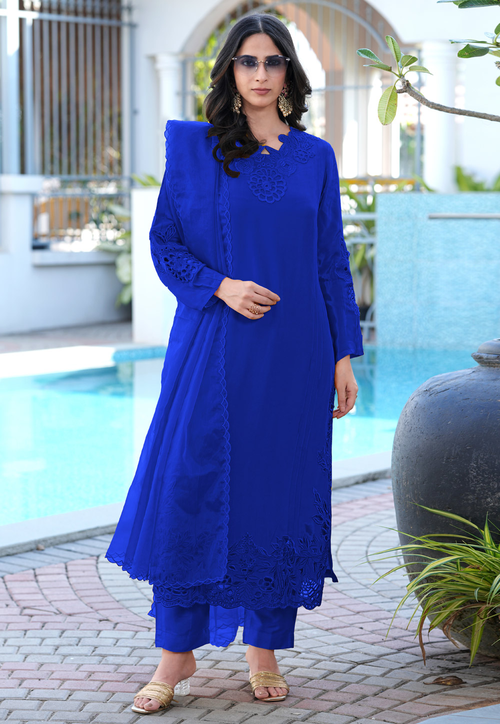 Blue Art Silk Readymade Pakistani Suit 325031