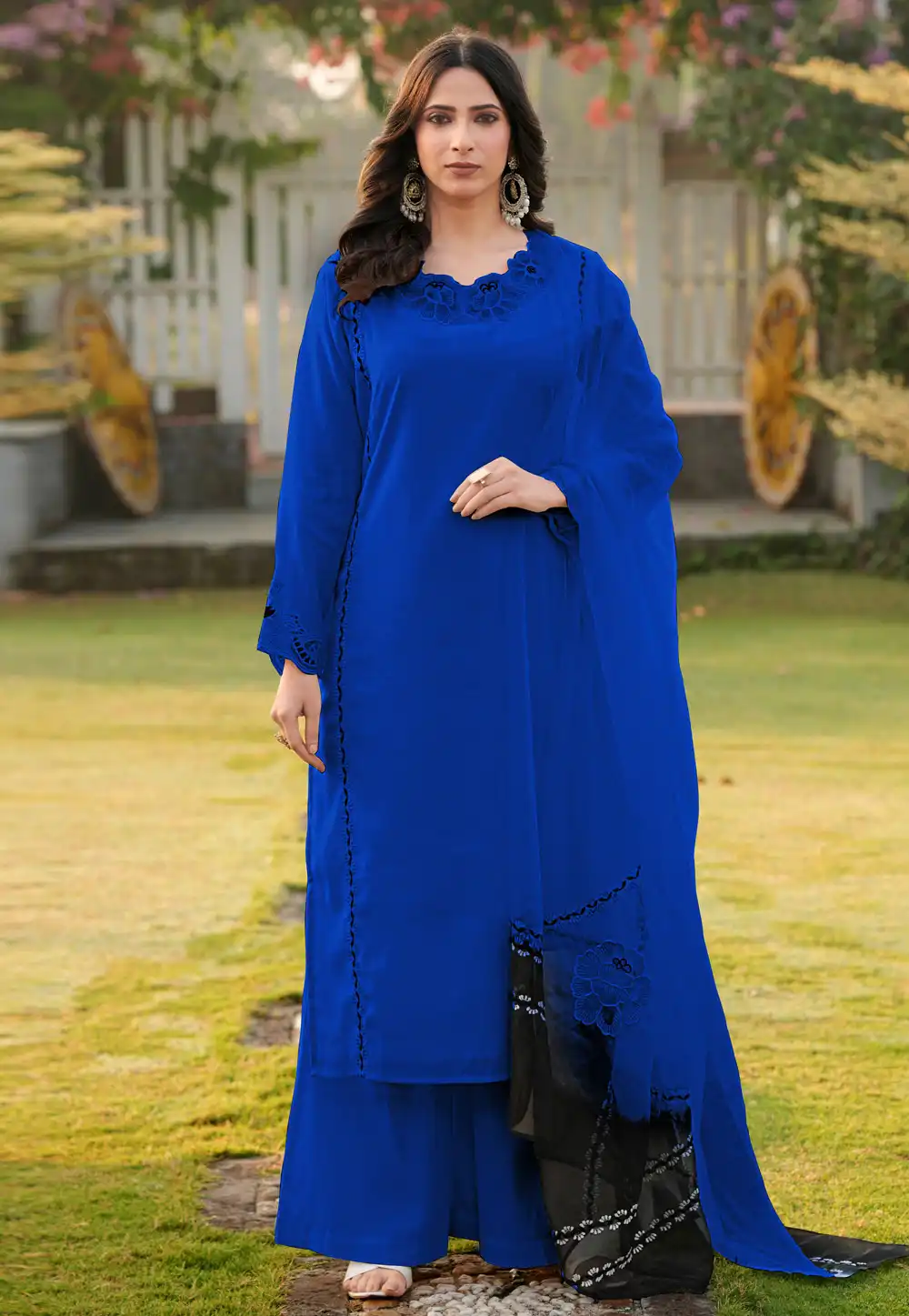 Blue Art Silk Readymade Palazzo Suit 325046