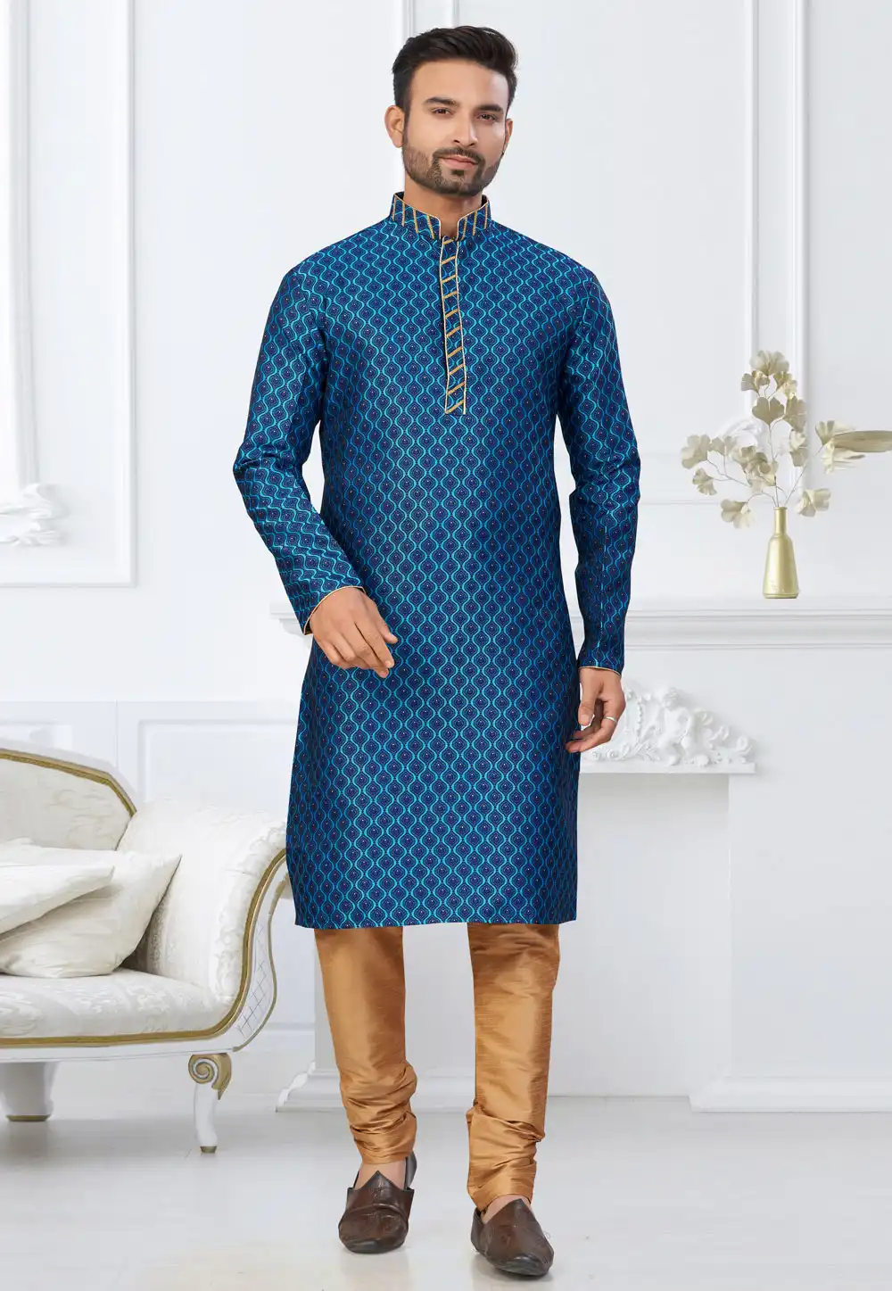 Blue Banarasi Jacquard Kurta Pajama 317846