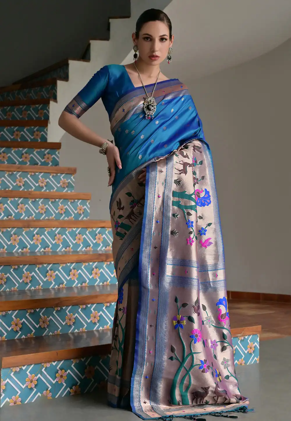Blue Banarasi Silk Paithani Saree 328768