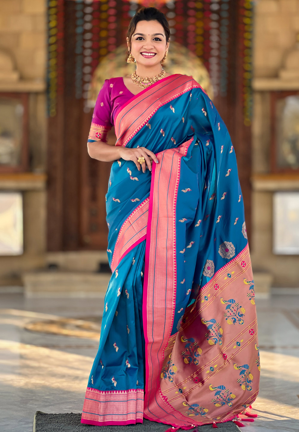 Blue Banarasi Silk Saree With Blouse 307247