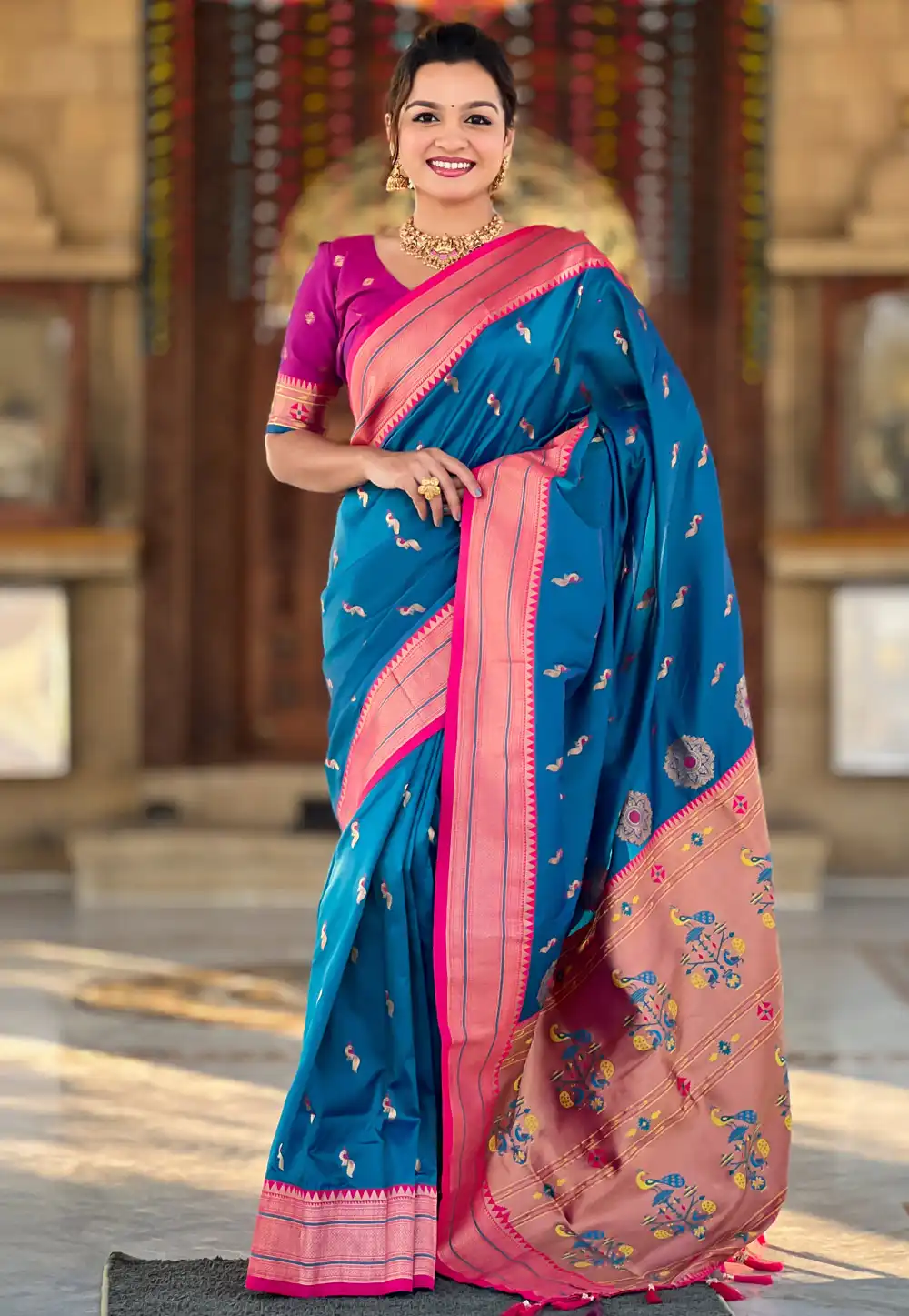 Blue Banarasi Silk Saree With Blouse 307247