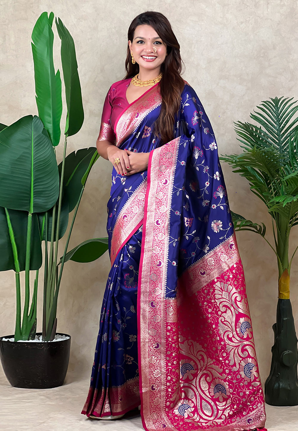 Blue Banarasi Silk Saree With Blouse 320677