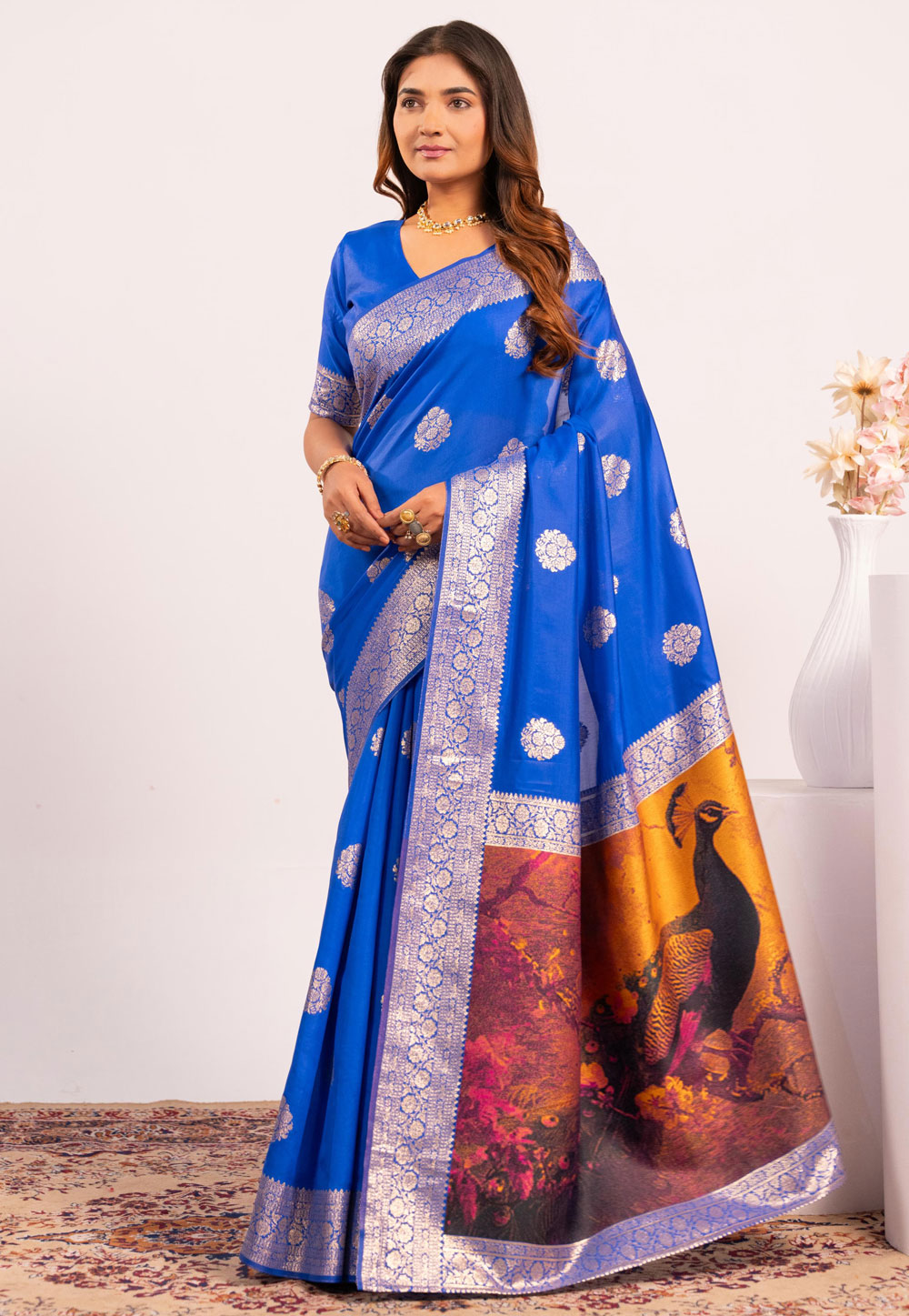 Blue Banarasi Silk Saree With Blouse 322658