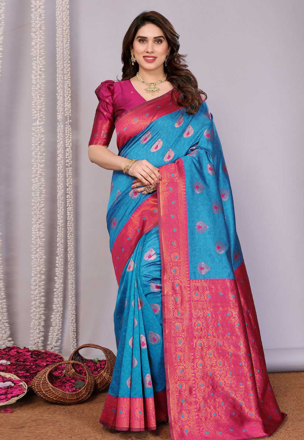 Blue Banarasi Silk Saree With Blouse 311382