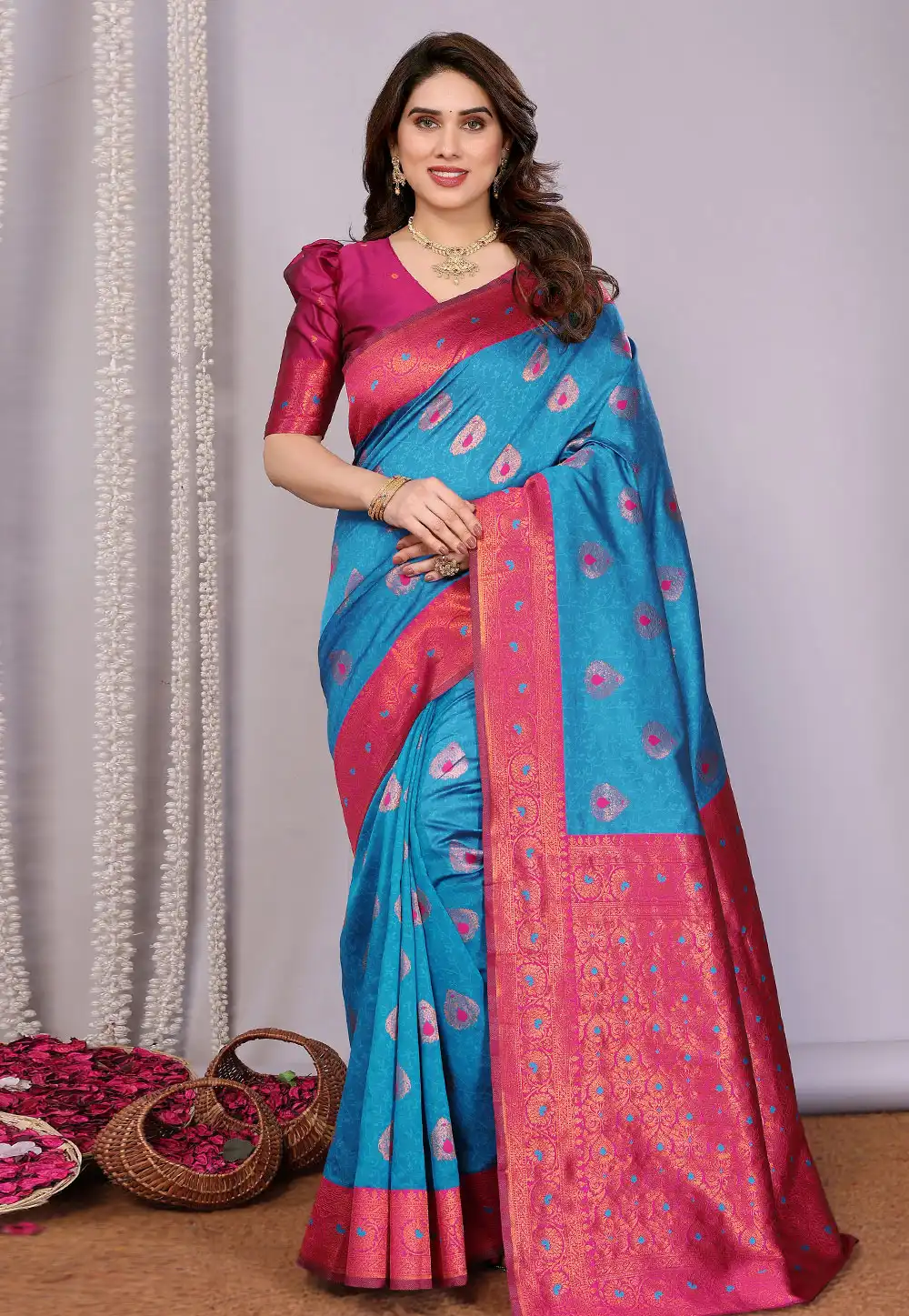 Blue Banarasi Silk Saree With Blouse 311382