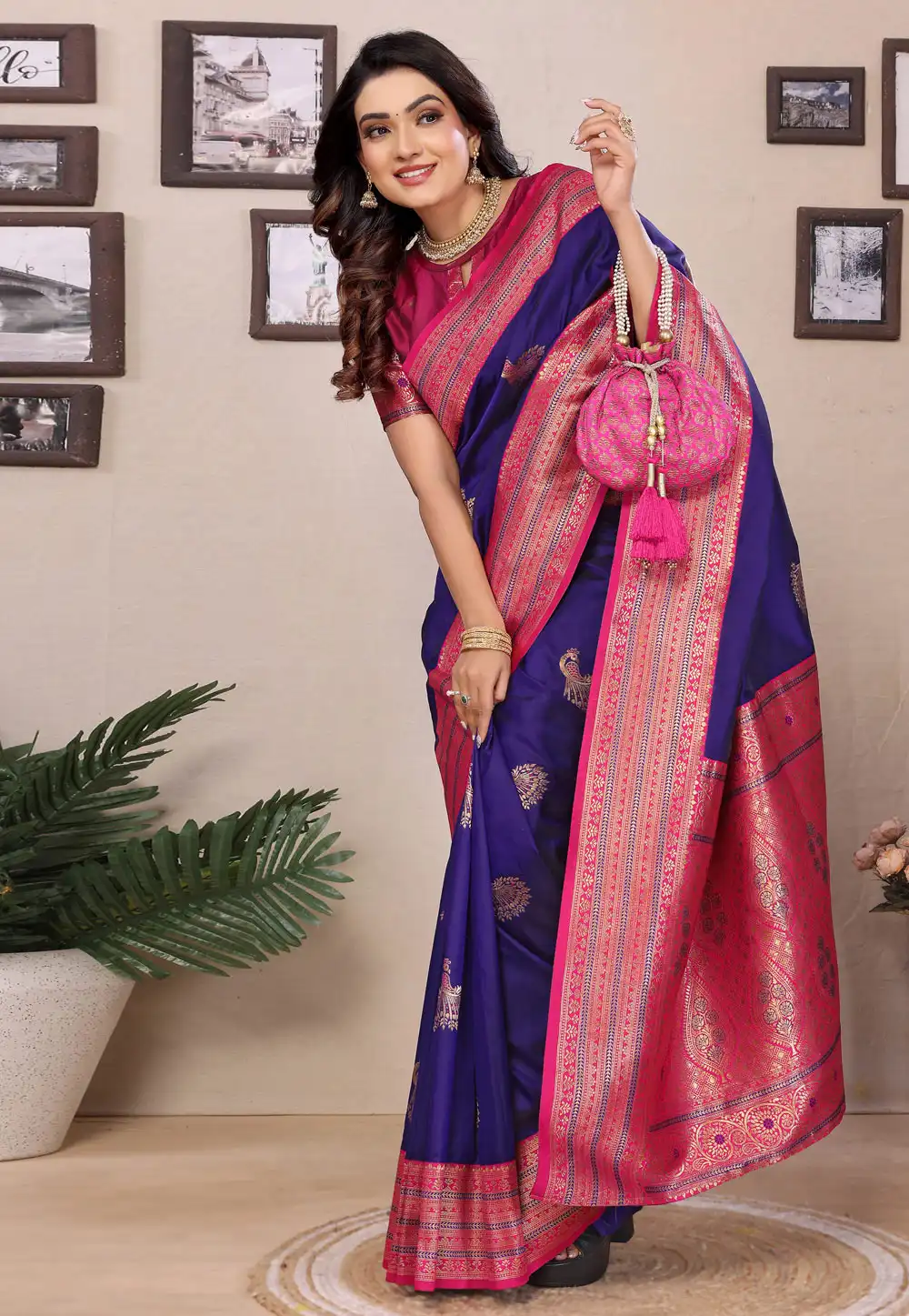Blue Banarasi Silk Saree With Blouse 313975