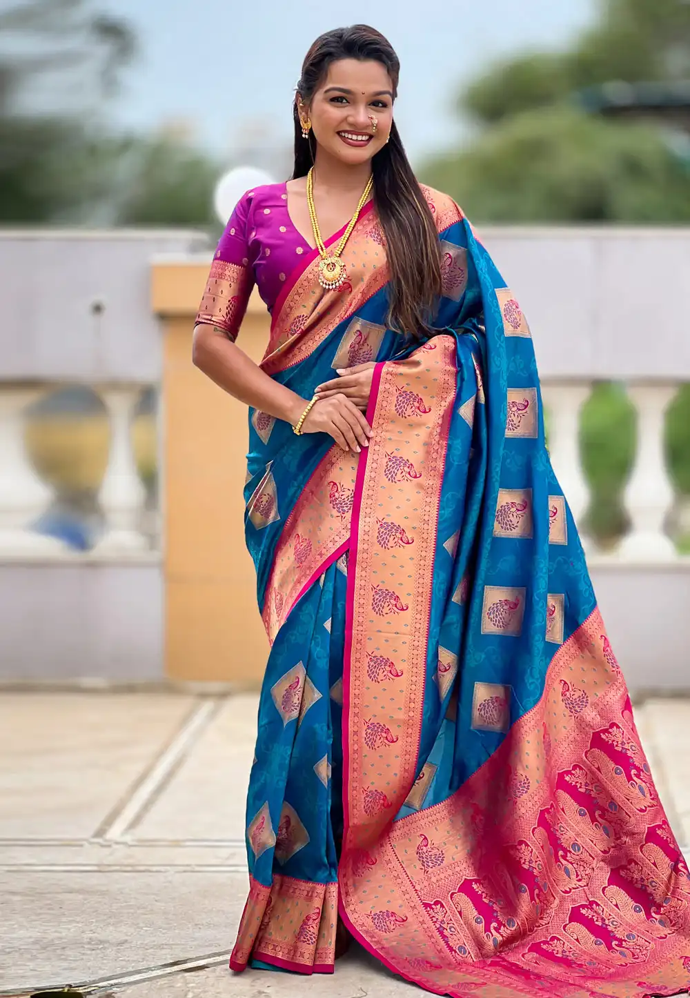 Blue Banarasi Silk Saree With Blouse 315345