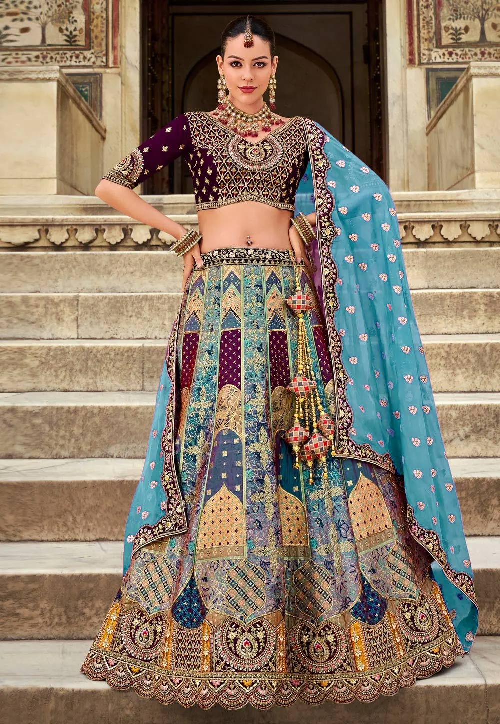 Blue Banarasi Silk Wedding Lehenga Choli 297277