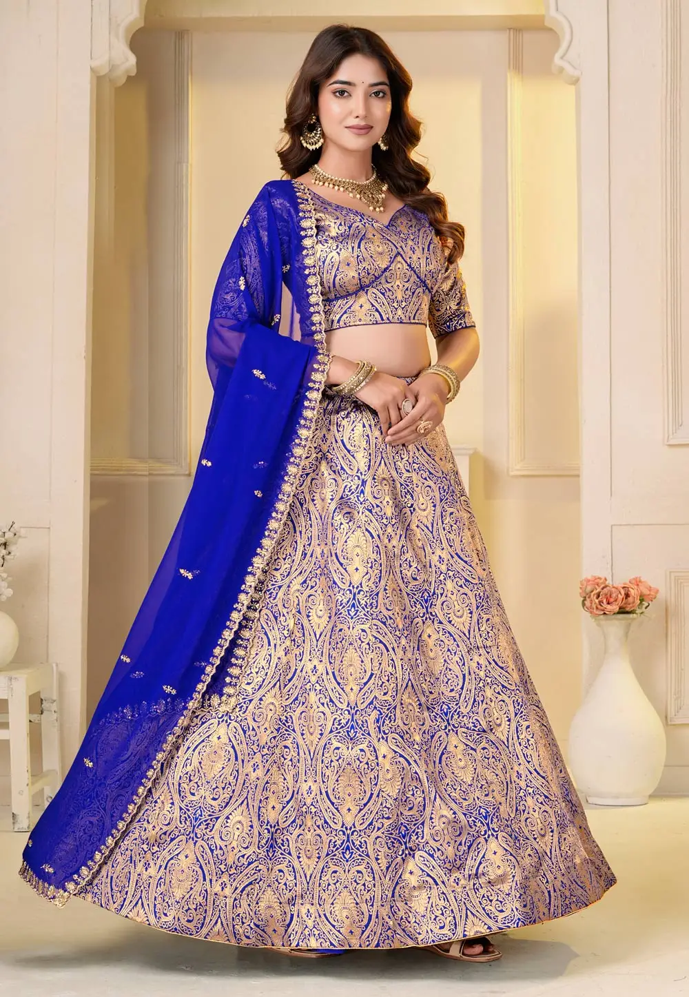 Blue Brocade Lehenga Choli 337253