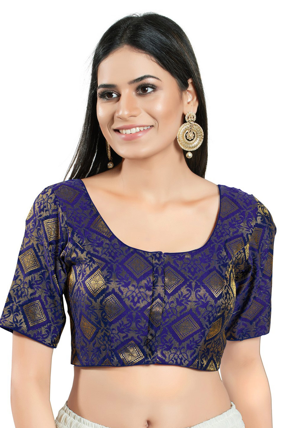 Blue Brocade Readymade Blouse 278686