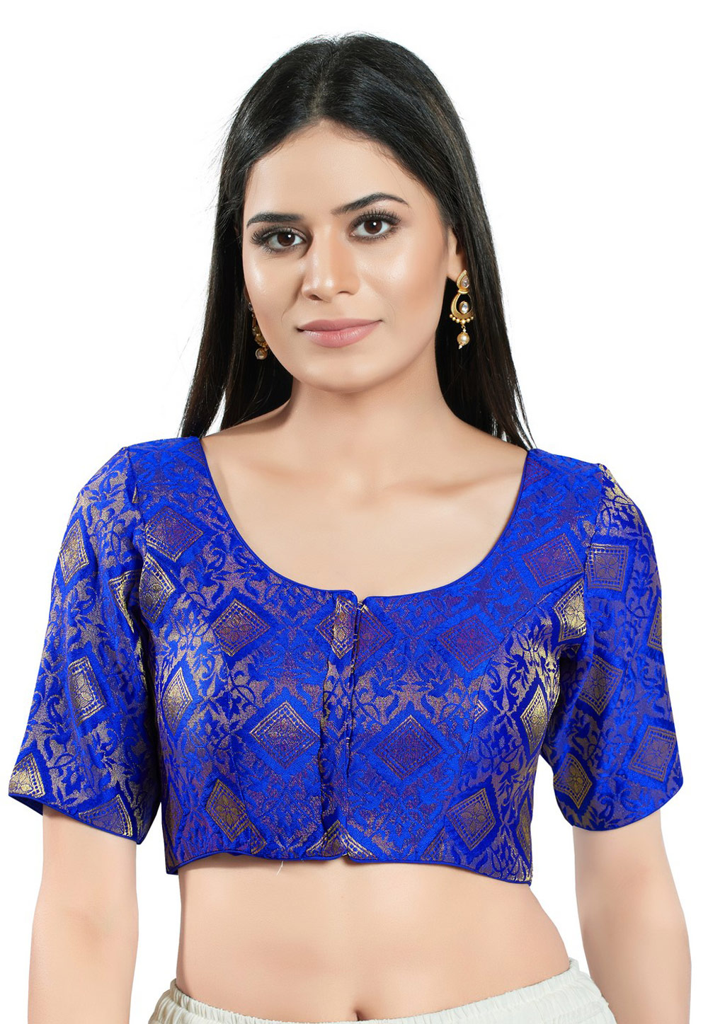 Blue Brocade Readymade Blouse 278693