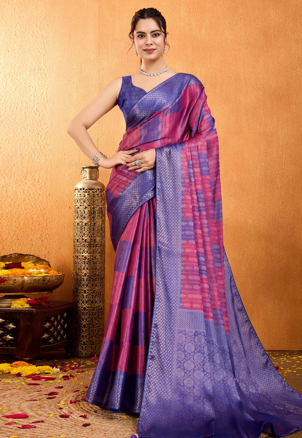 Blue Brocade Silk Saree With Blouse 305621