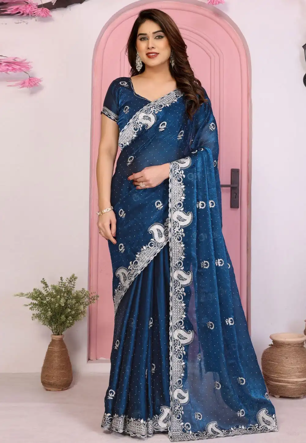 Blue Chiffon Saree With Blouse 314702
