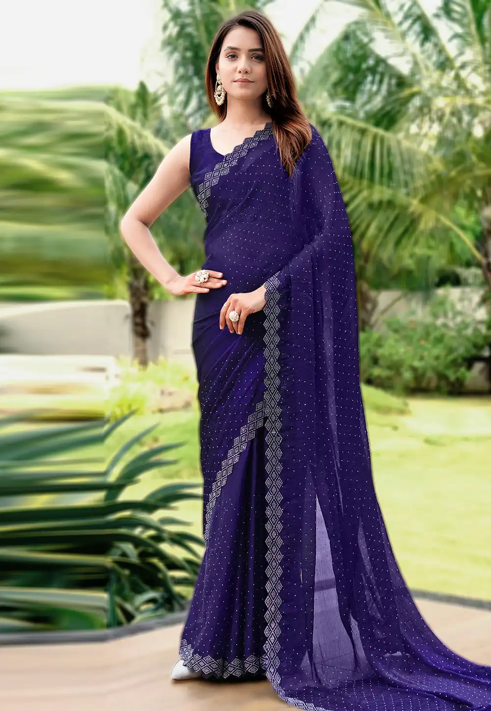 Blue Chiffon Saree With Blouse 327213