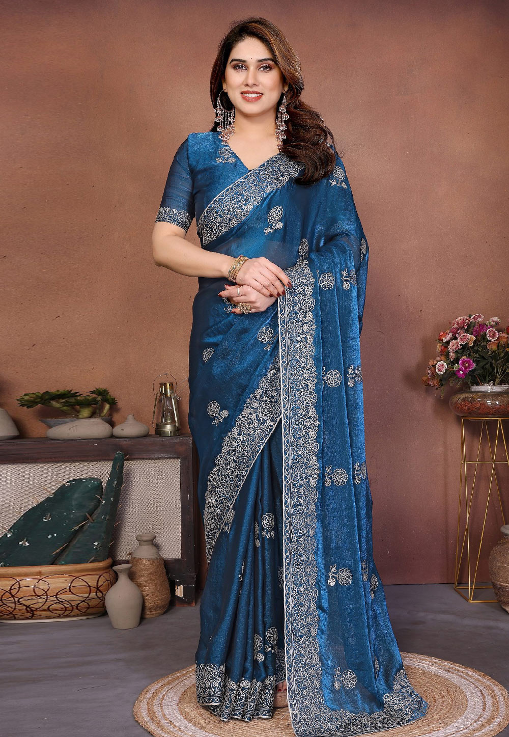 Blue Chiffon Saree With Blouse 327348