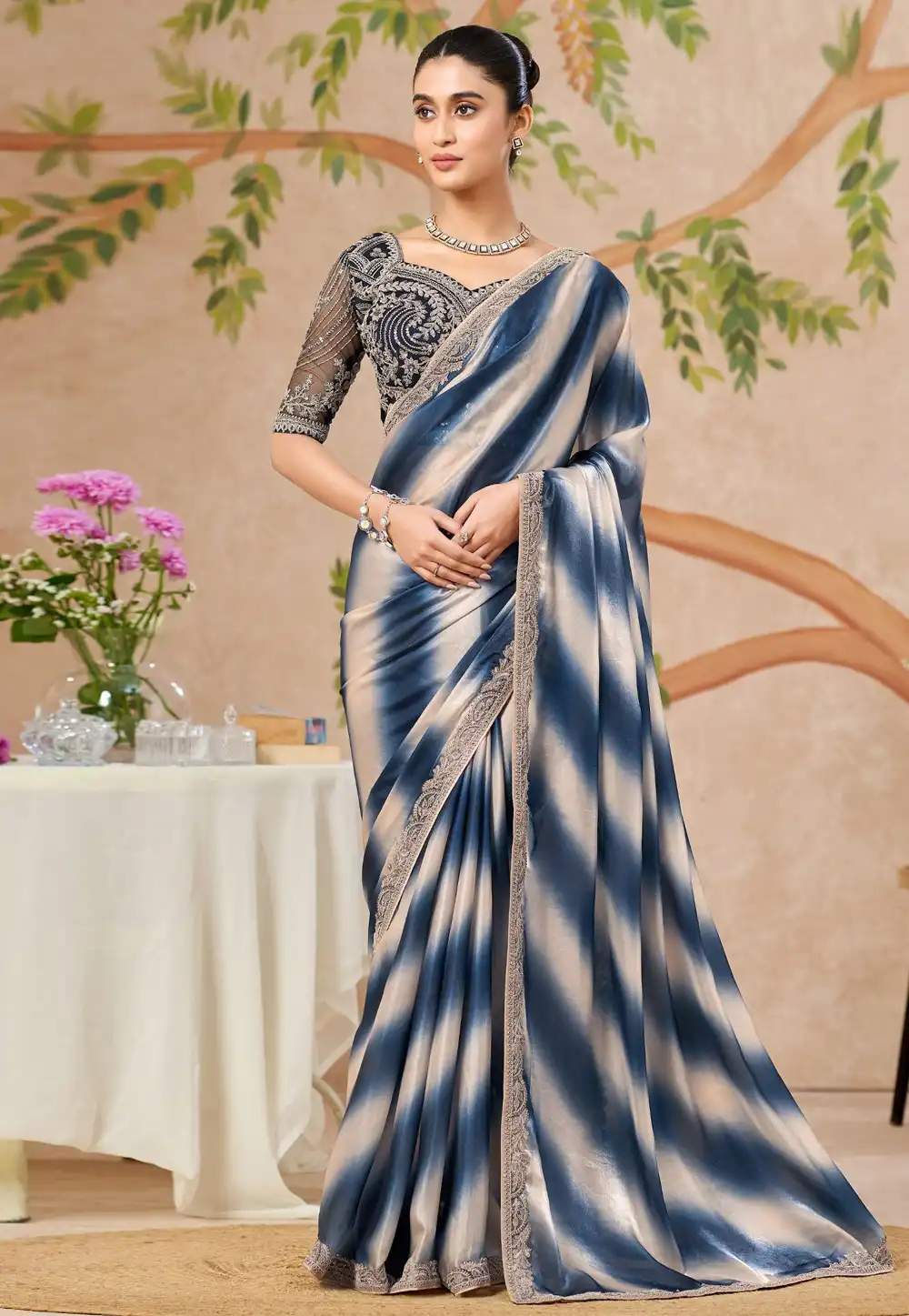 Blue Chiffon Saree With Blouse 323955