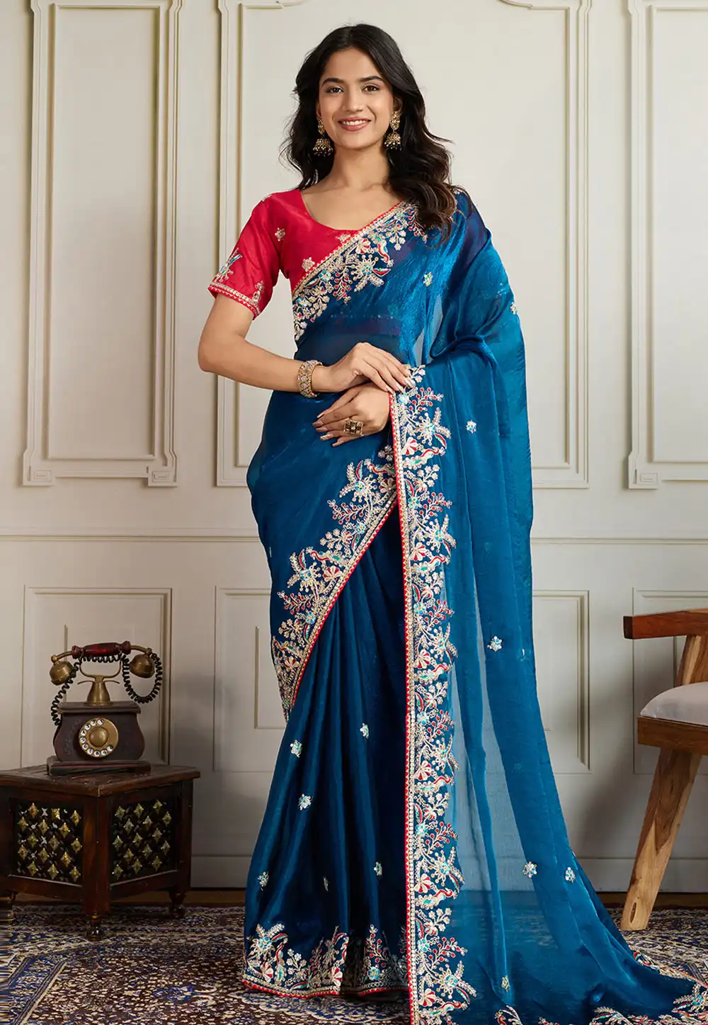 Blue Chiffon Saree With Blouse 316183