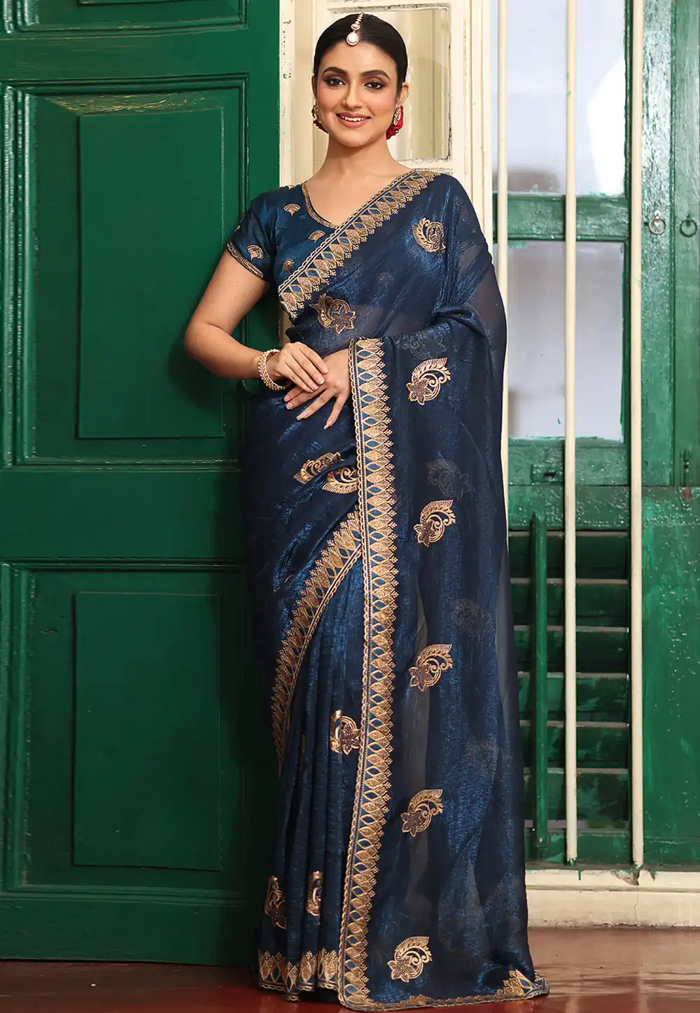 Blue Chiffon Saree With Blouse 319845