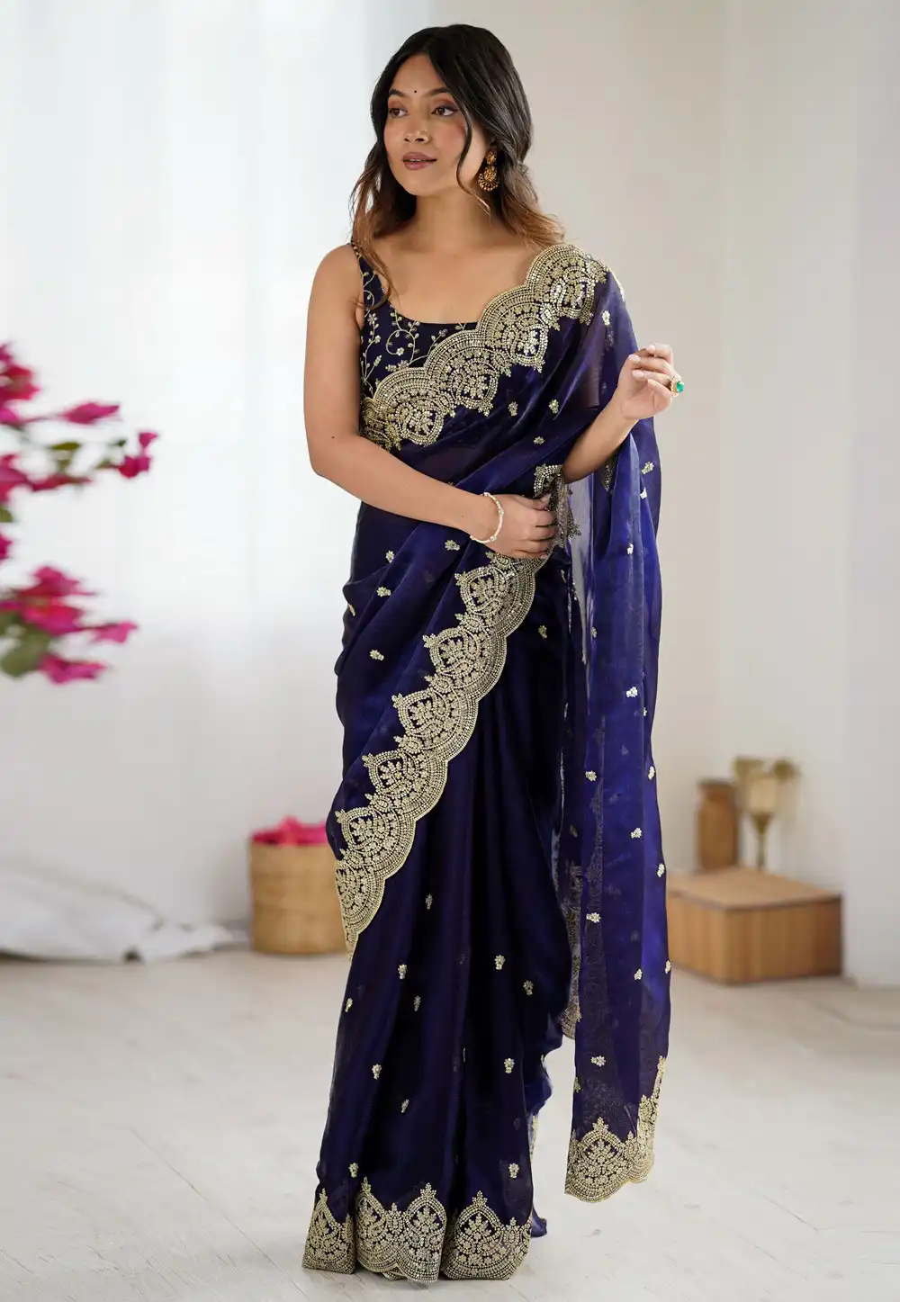 Blue Chiffon Saree With Blouse 323197