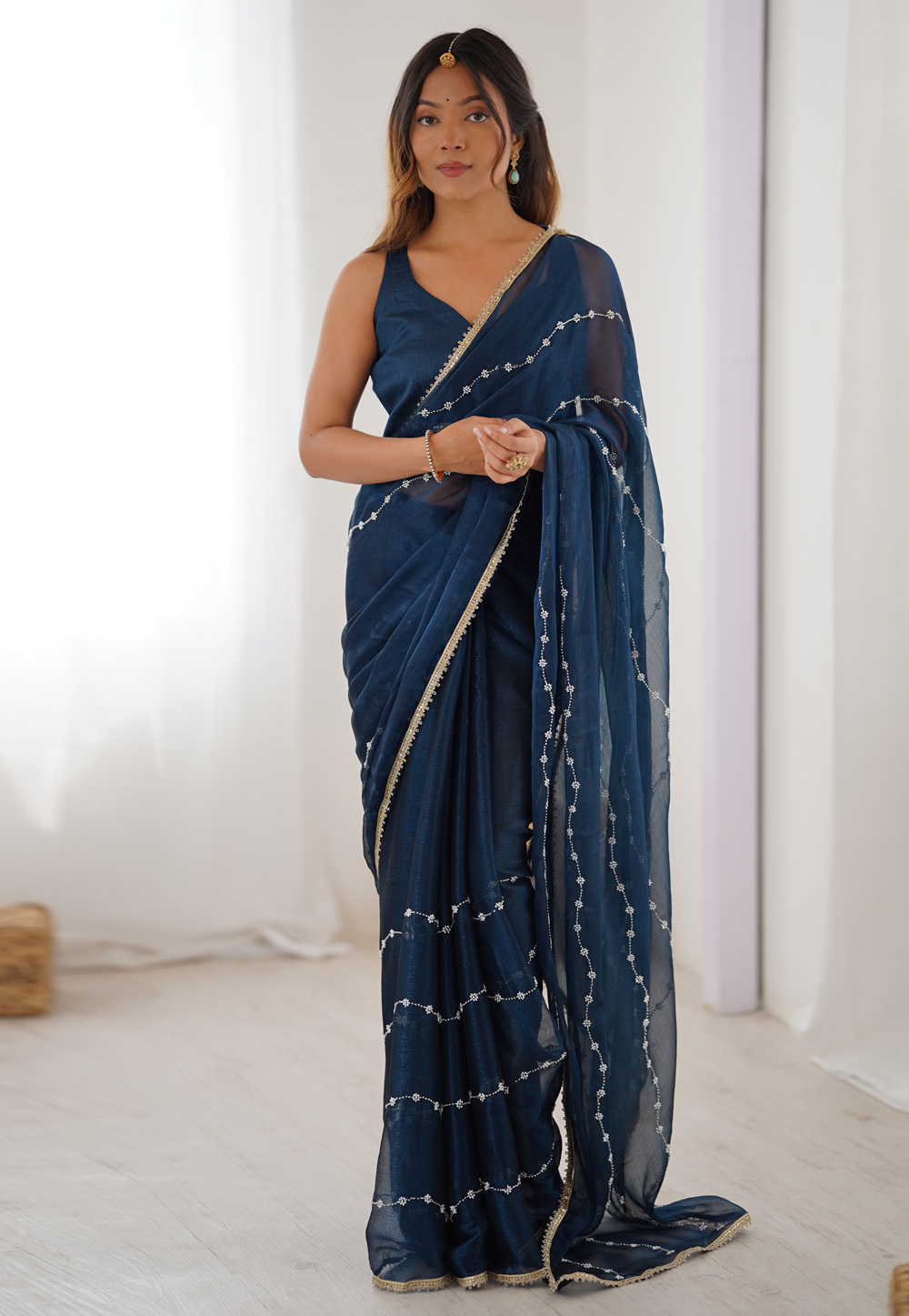 Blue Chiffon Saree With Blouse 311179