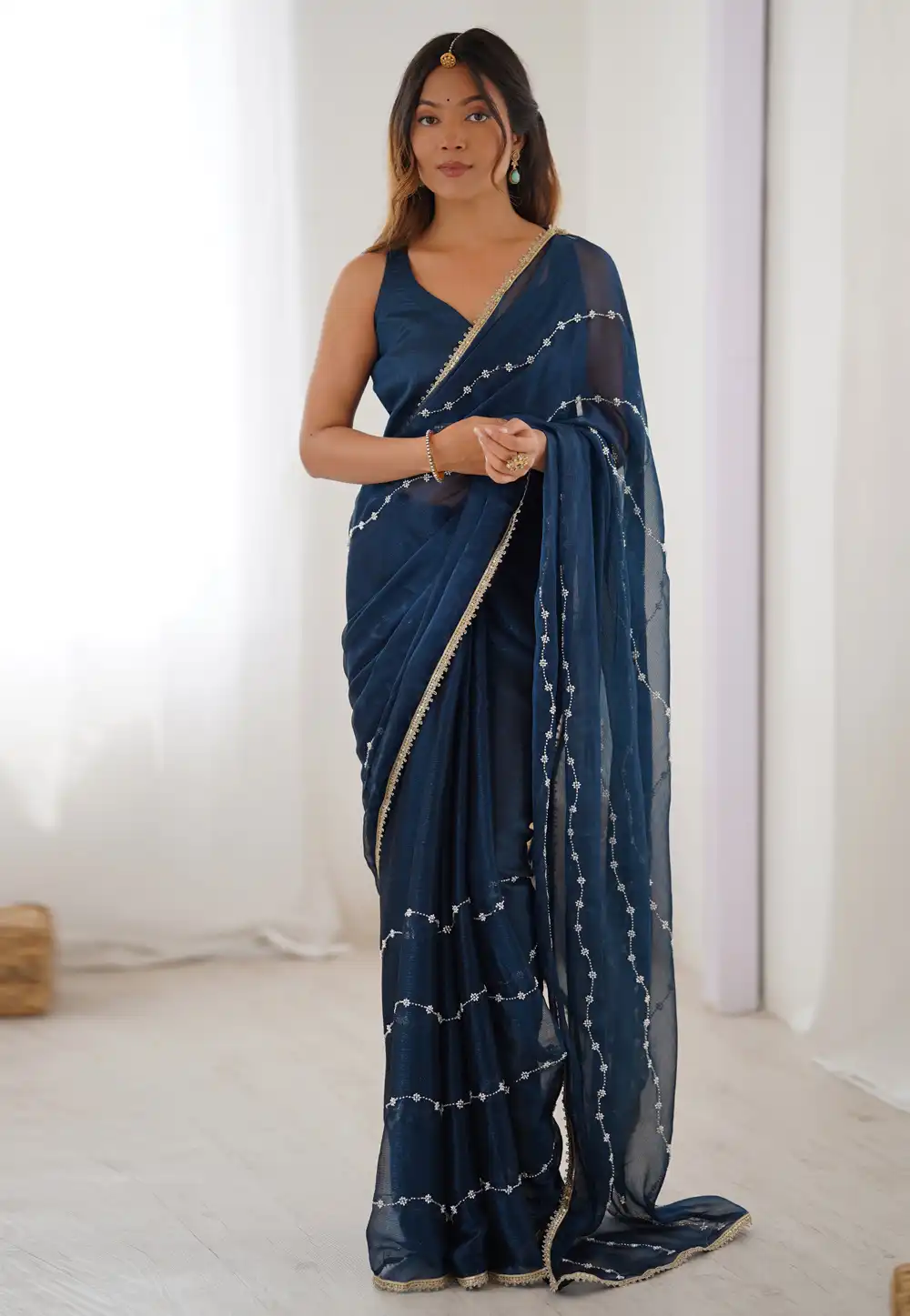 Blue Chiffon Saree With Blouse 311179