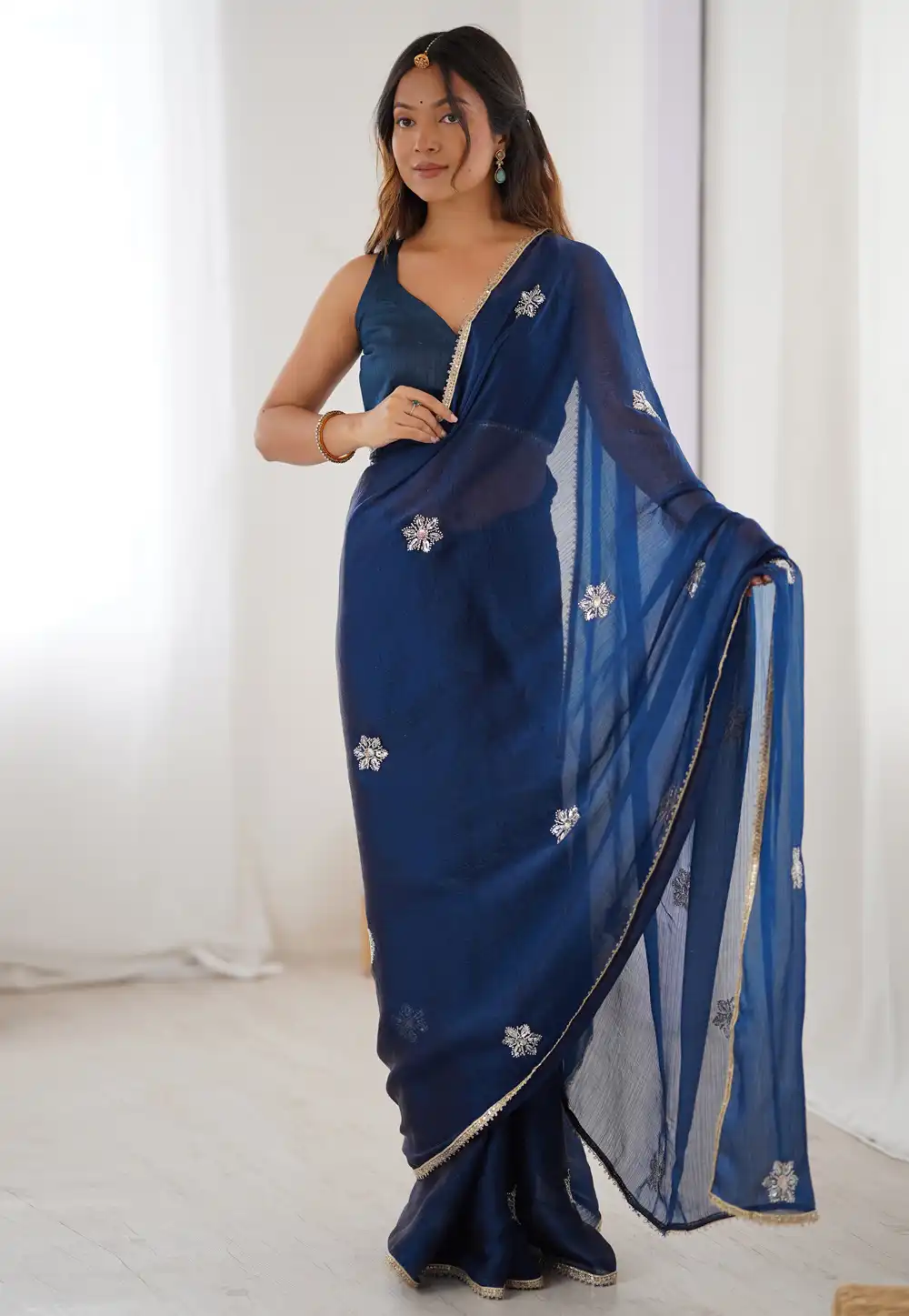 Blue Chiffon Saree With Blouse 311185