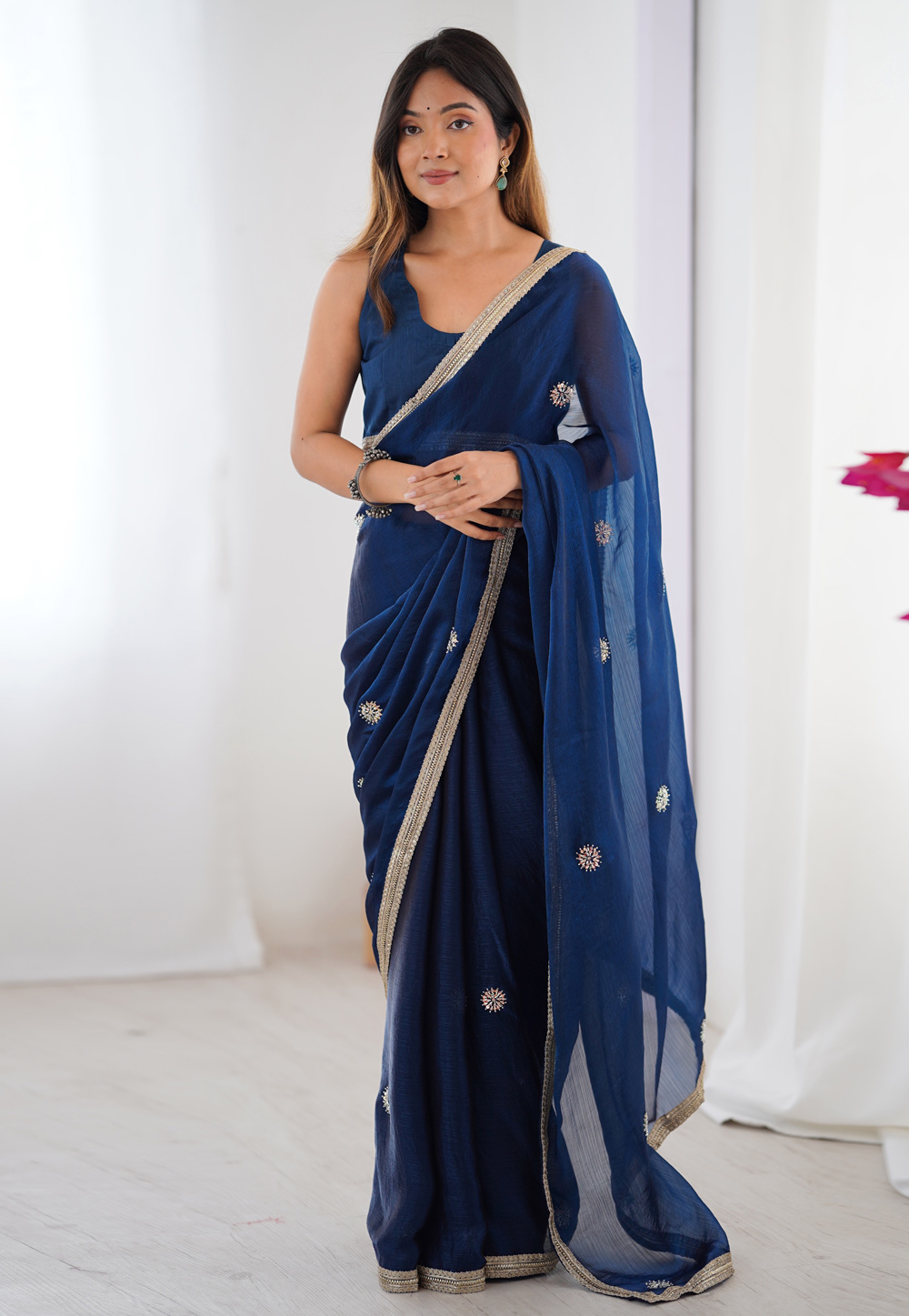 Blue Chiffon Saree With Blouse 311191